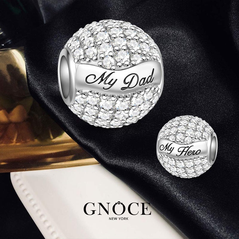 GNOCE "My Dad My Hero 925 Sterling Silver Charm Paved Pure Crystal CZ Stones Charms Bead For Father's Day Gift Fit All Major Brands Of Bracelet/Necklace Birthday Gifts - Image 3